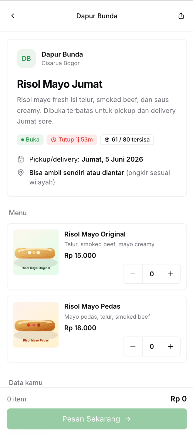 Contoh link PO BikinPO yang dibuka pembeli dari HP